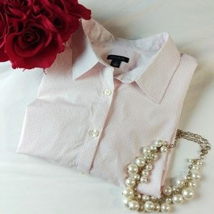 Ann Taylor Pink Mini Polka Dot Button Down Sz 12